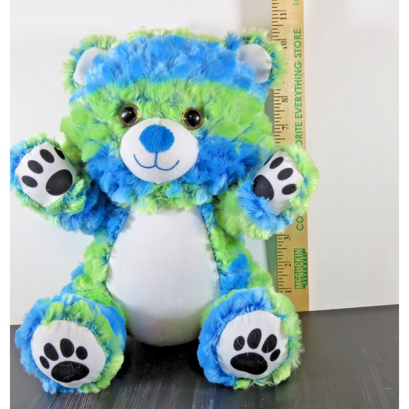 Plush Sitting Bear Green Blue 10” Multicolor Soft Stuffed Toy Animal Plushie - Picture 14 of 16